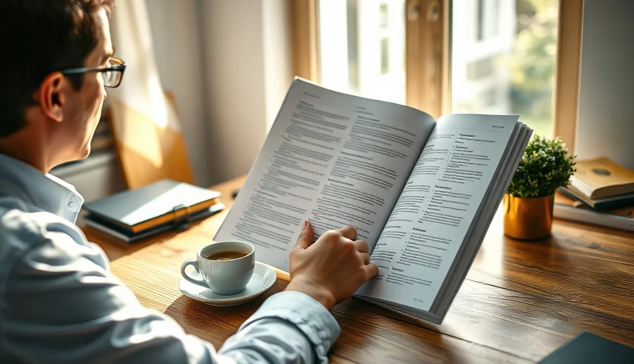 Person reviewing printed research at a desk, optimizing content strategy for AI search