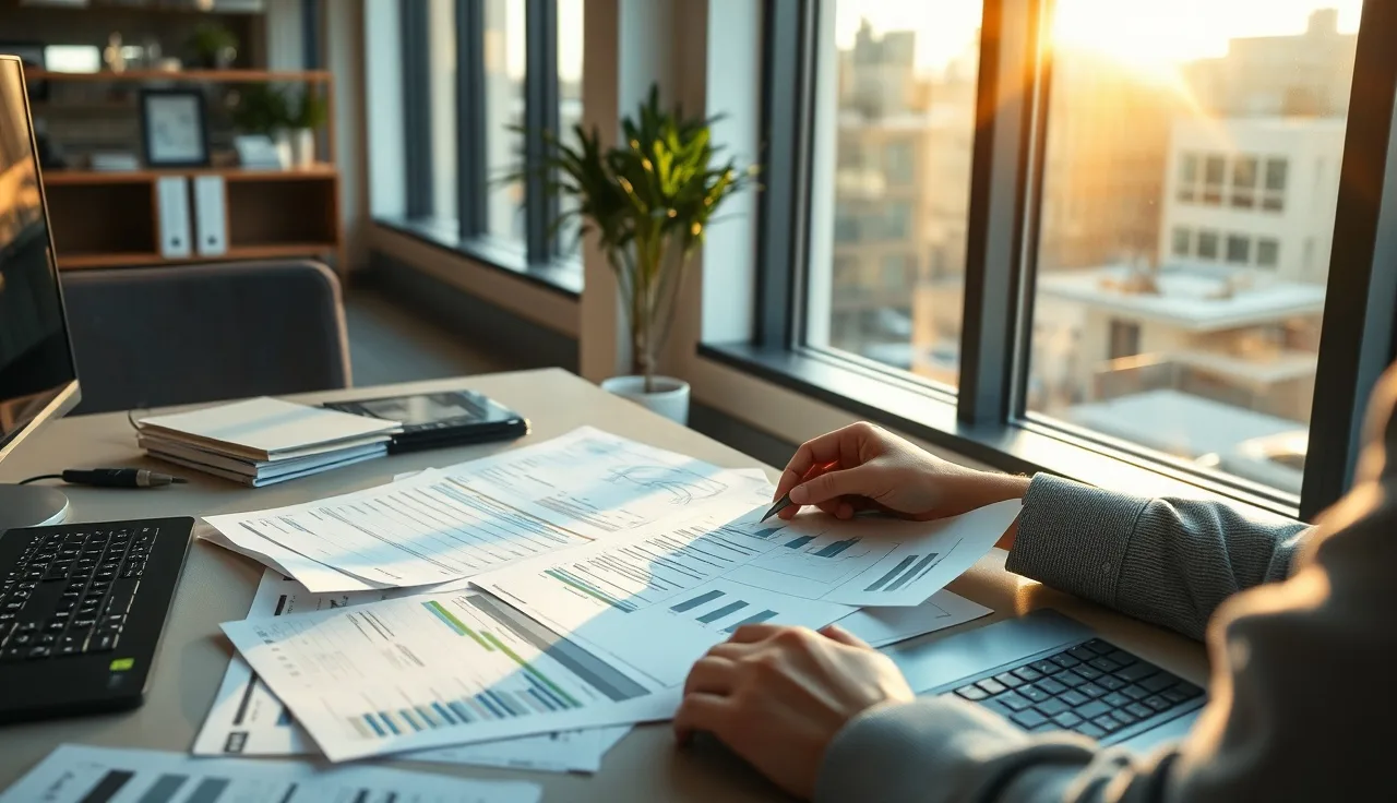 Person reviewing SEO data printouts on a desk with afternoon light, representing AI-powered SEO agent workflows