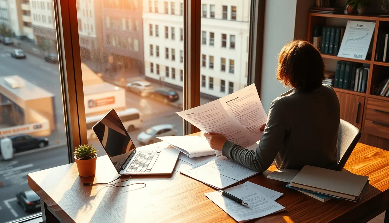 Person reviewing research documents at a desk, representing answer engine optimization strategy work