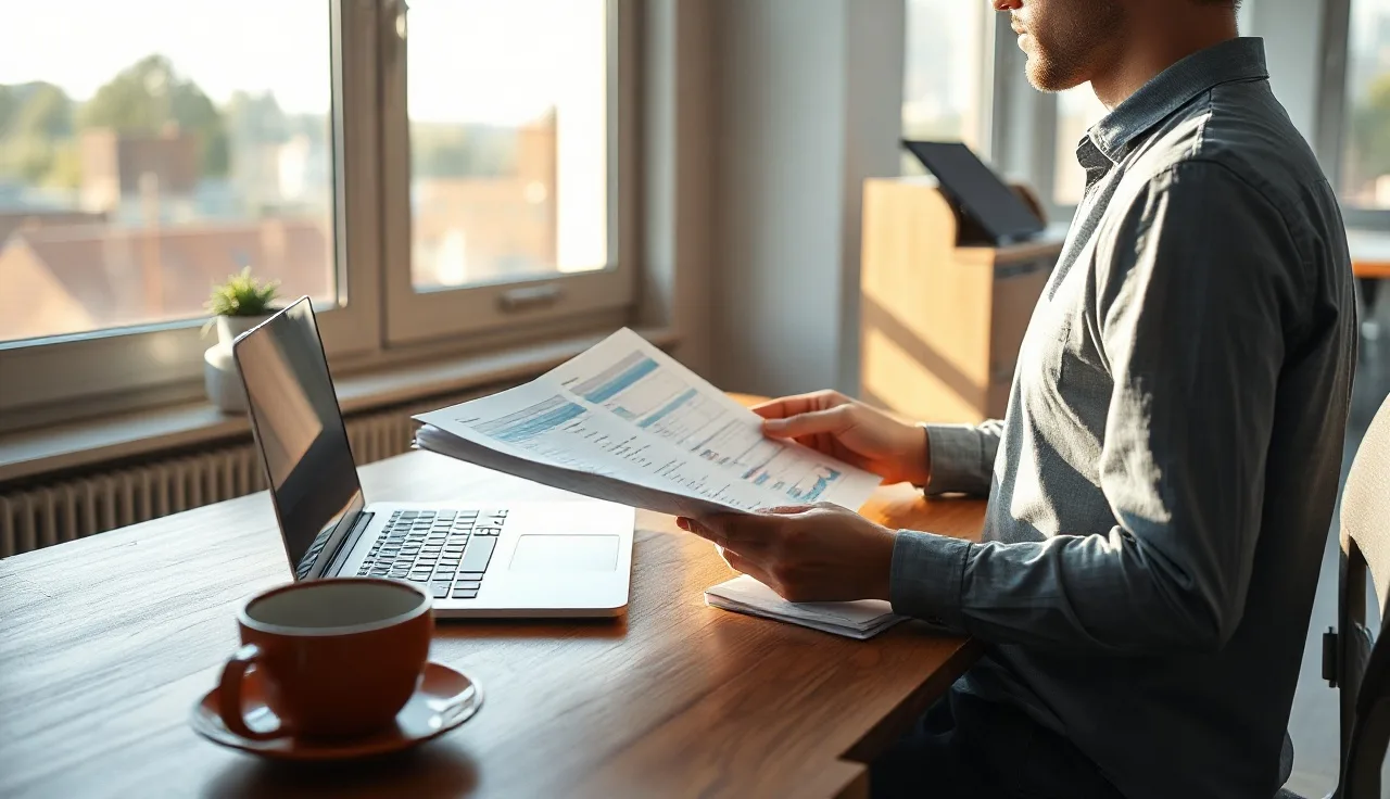 Person reviewing AI search visibility data sheets at a desk for answer engine optimization