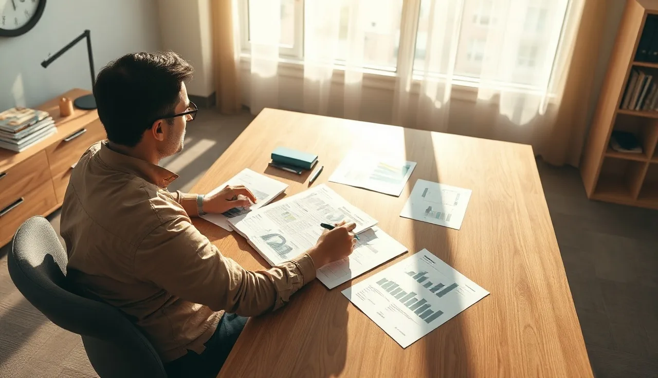 Person reviewing AI search optimization research notes at a sunlit office desk