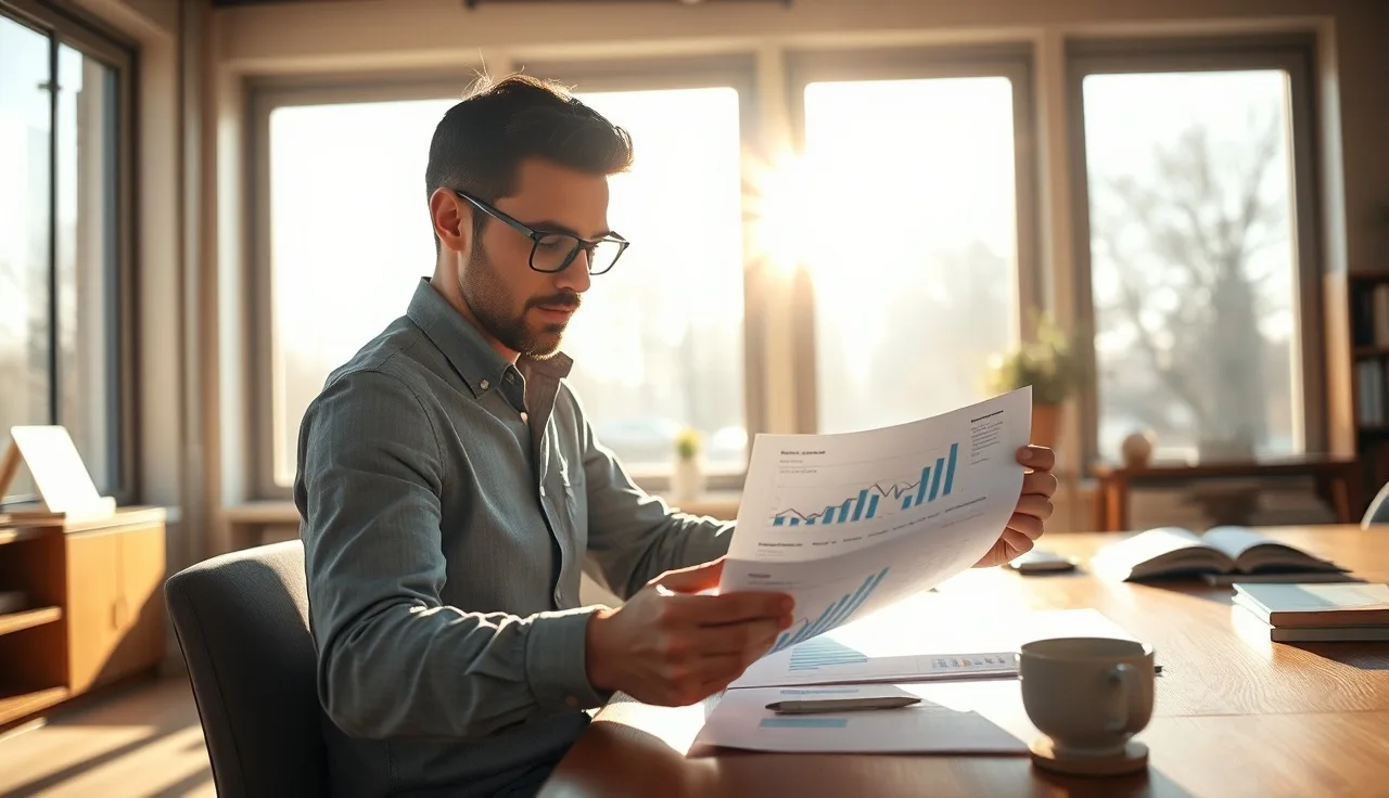 Person reviewing AI search analytics charts at a sunlit desk