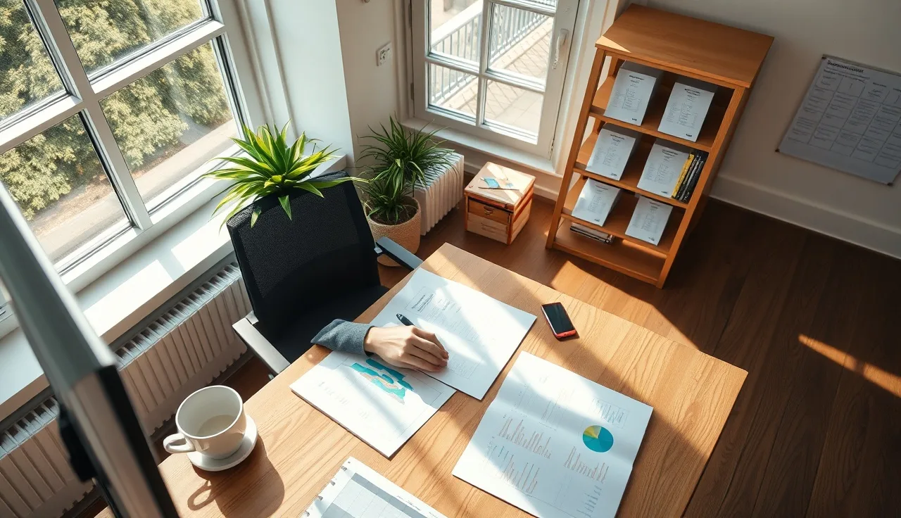 Person at sunlit desk reviewing charts for AI search optimization strategy