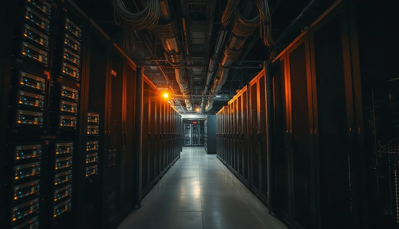 Server room hardware with amber lighting representing knowledge graph data infrastructure