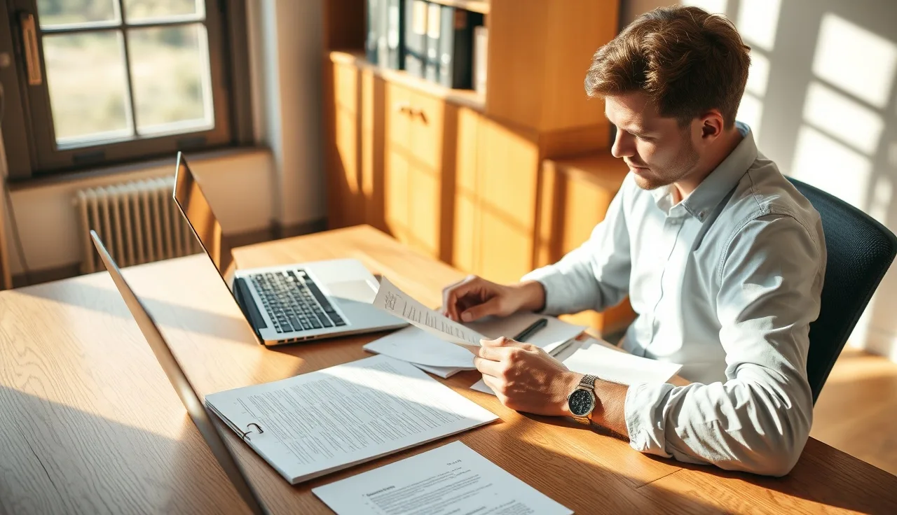 Person reviewing research notes at a sunlit desk, representing answer engine optimization strategy work