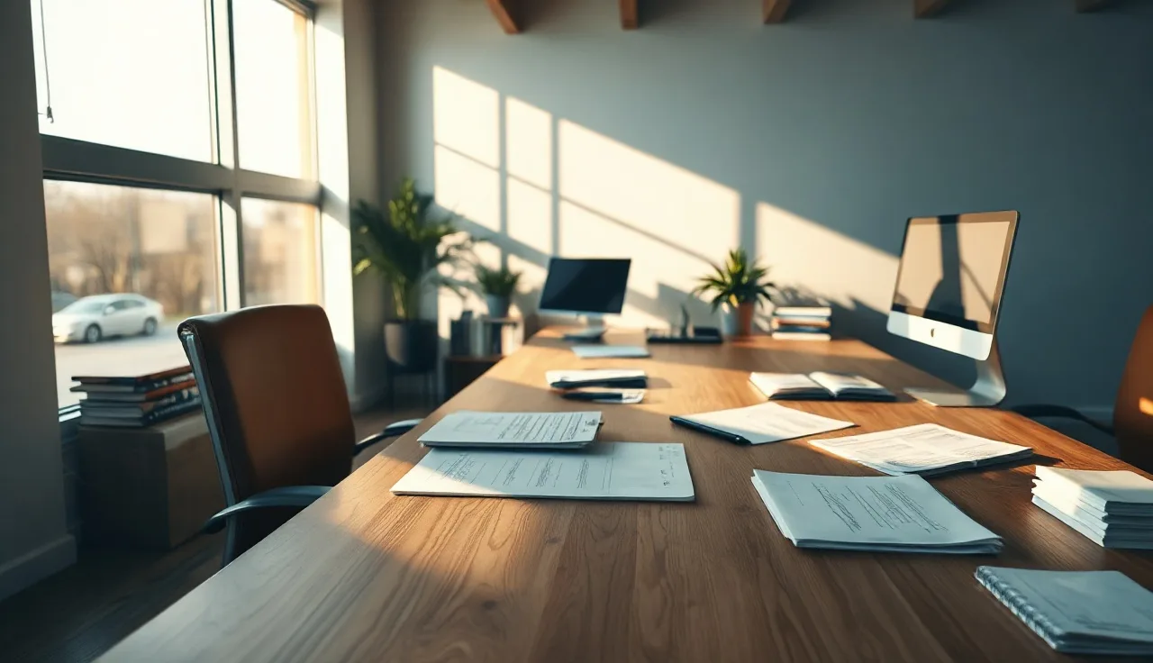 Marketing professional analyzing AI search visibility reports at a desk