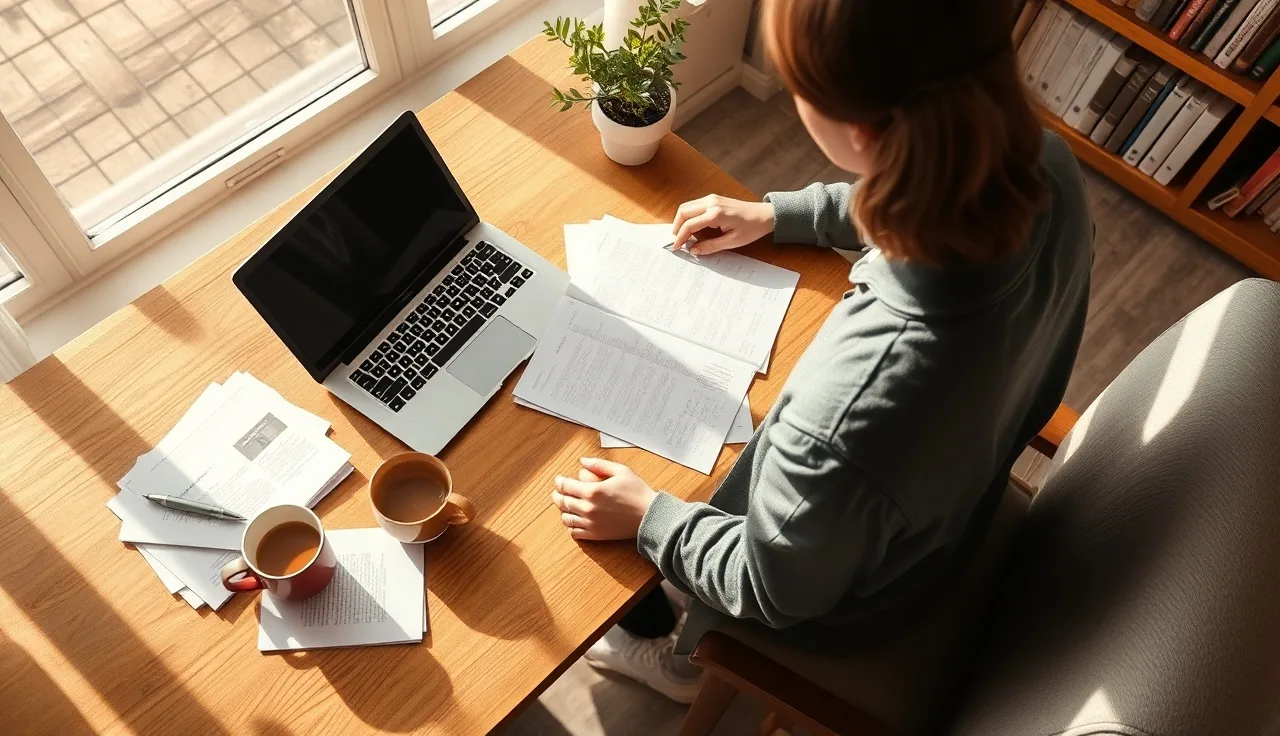 Person reviewing research papers on a desk, studying generative engine optimization concepts