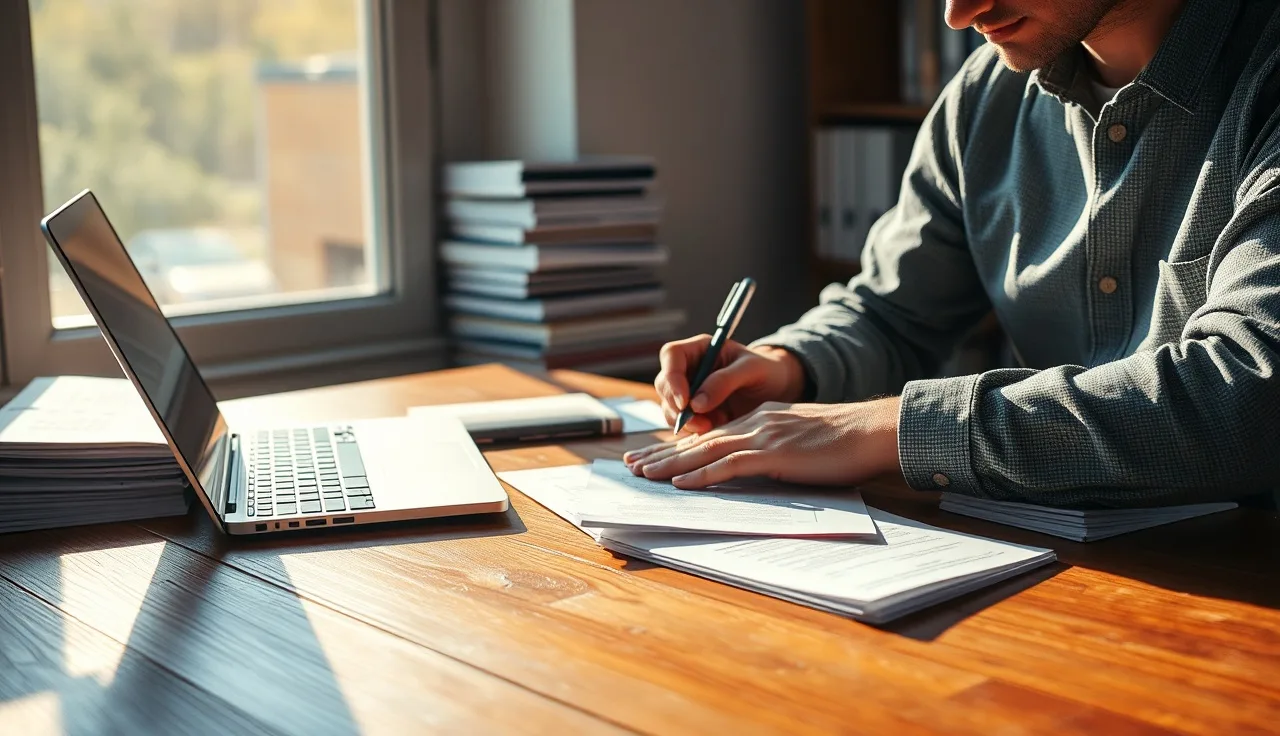 Person handwriting research notes beside laptop while optimizing content for AI search citation