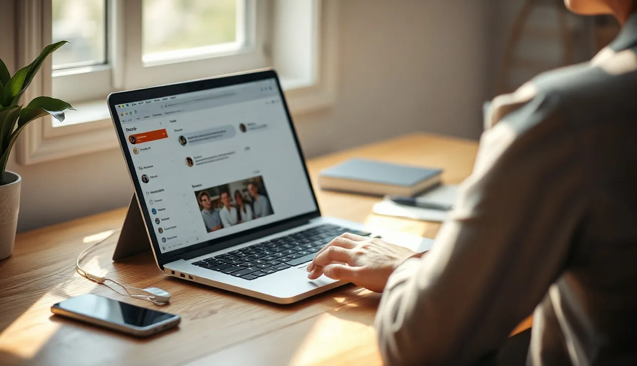 Person at a desk reviewing an AI conversation interface for generative engine optimization
