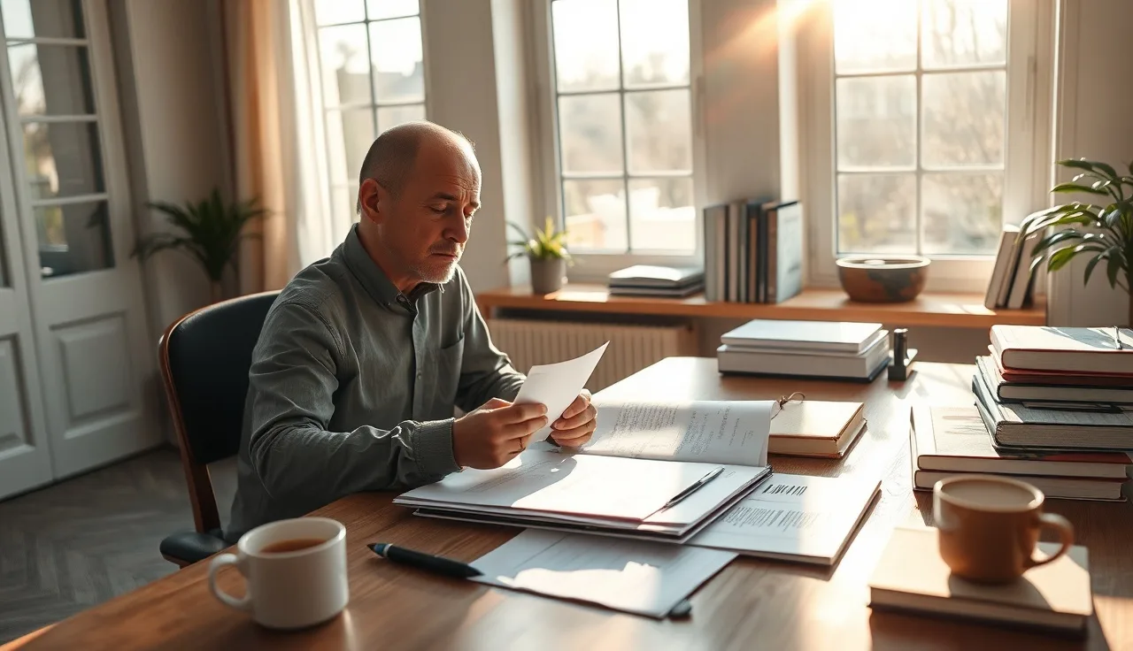 Person reviewing documents at a sunlit desk, representing AI search visibility research