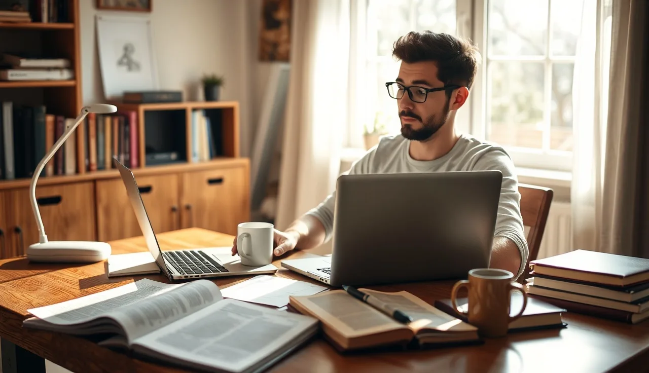 Person reviewing AI search brand recommendation data on a laptop in a sunlit office