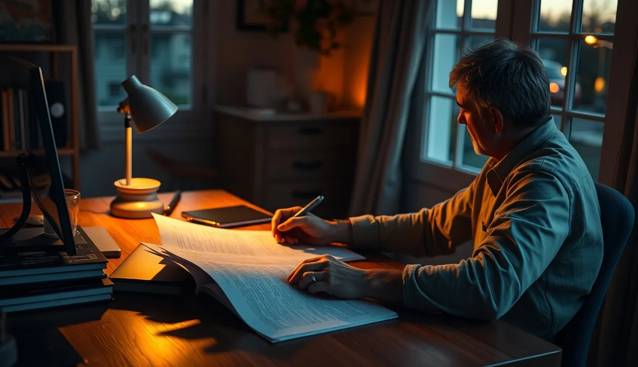 Person reviewing research notes at a wooden desk, studying AI search citation strategy