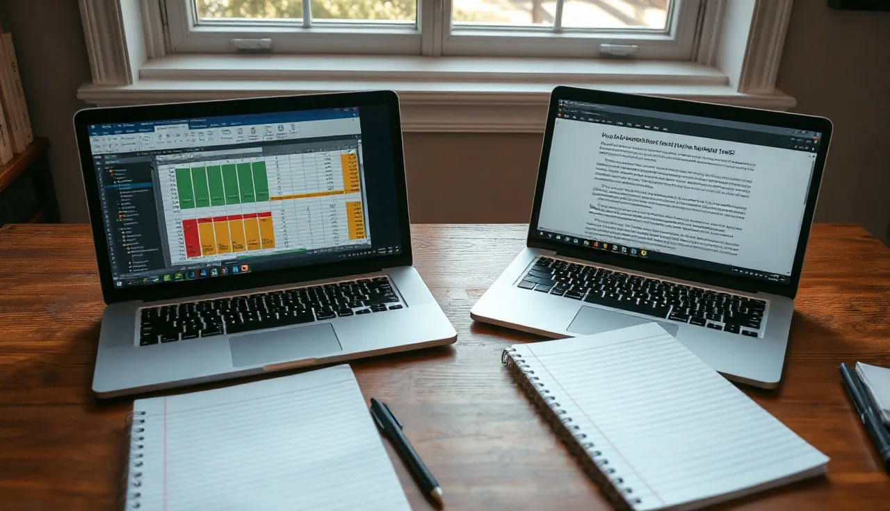 Two laptops side by side on a desk for a product comparison research session