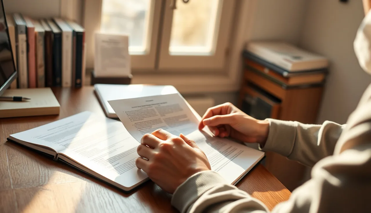 Person reviewing AI search optimization notes at a desk in morning light
