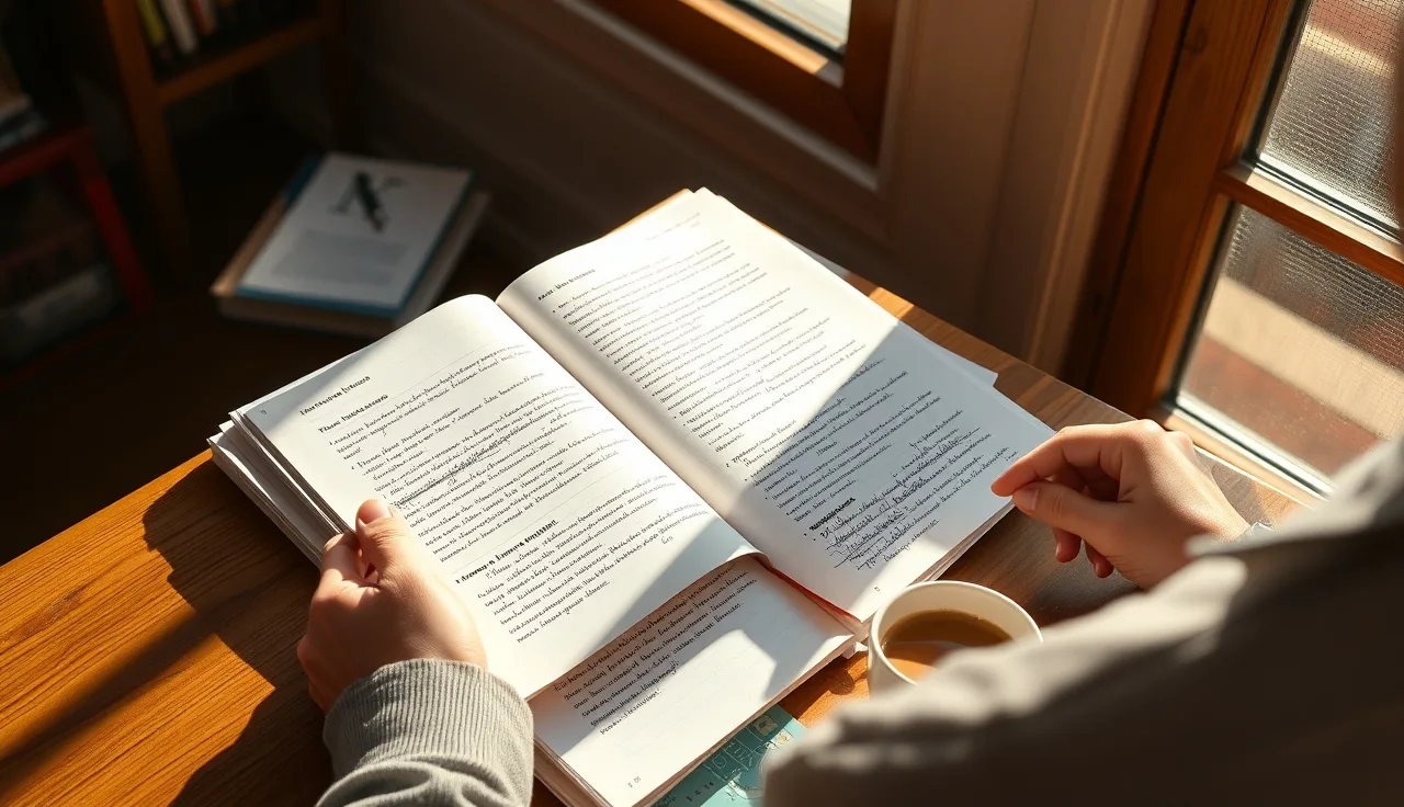 Person reading research notes at a desk, representing LLM SEO content analysis