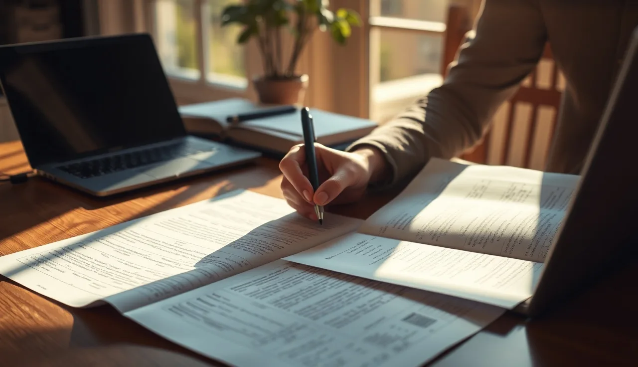 Person reviewing content documents at a desk, working on LLM SEO strategy