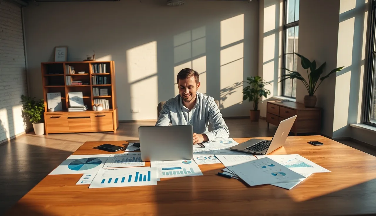 Marketing professional reviewing charts at a desk while optimizing for AI overview citations
